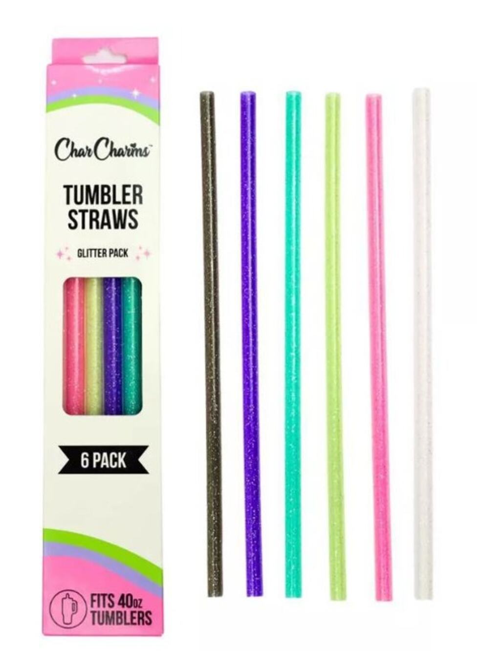 NEW CharCharms 40 oz. Colorful Tumbler Straws & Rainbow Charm Accessory Bundle